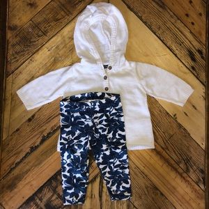 Carters white hoodie top with blue floral leggings